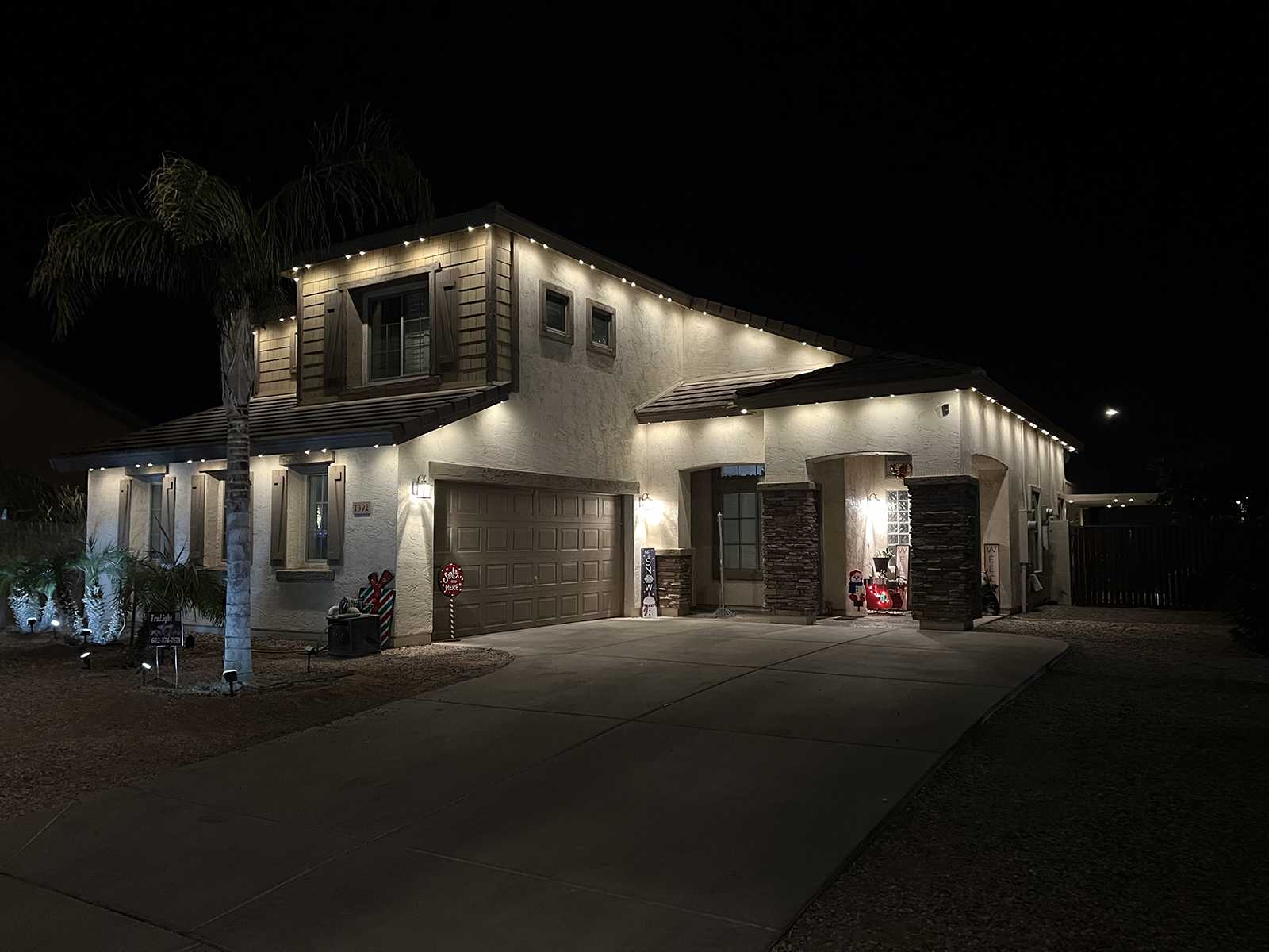 Warm white lighting on home